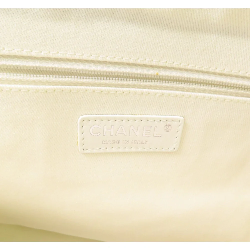 5396 - Chanel Canvas CC Striped Tote Bag Ginpaku Hand Stitched